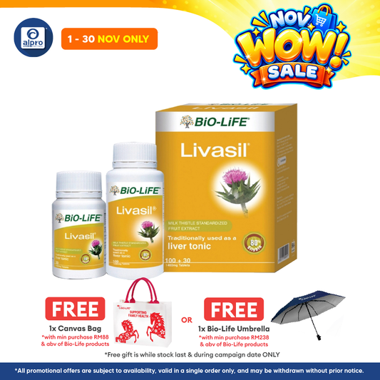 Bio-life Livasil w Milk Thistle 100s FREE 30s | Liver Health