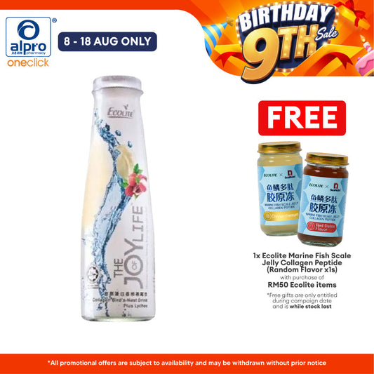 Ecolite Collagen Birds Nest Drink Lychee 250ml | Promote Cell Renewal Ecolite
