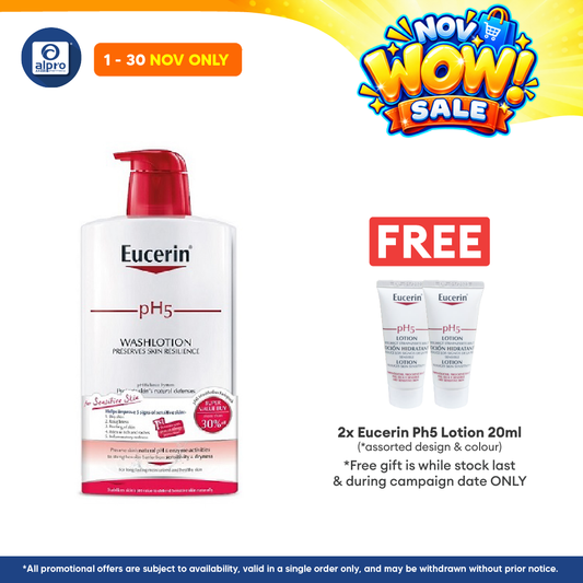 Eucerin pH5 Wash Lotion 2 x 1000ml | Protects Skin Natural Defenses
