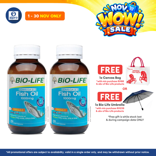 Bio-life Omega 3 Fish Oil 1000mg 2x200s | Brain & Memory