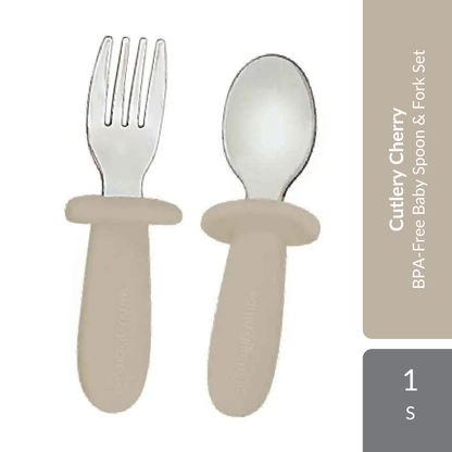 Samu Giken Cutlery Cherry 1s | BPA-Free Baby Spoon & Fork Set For Self-Feeding Samu Giken