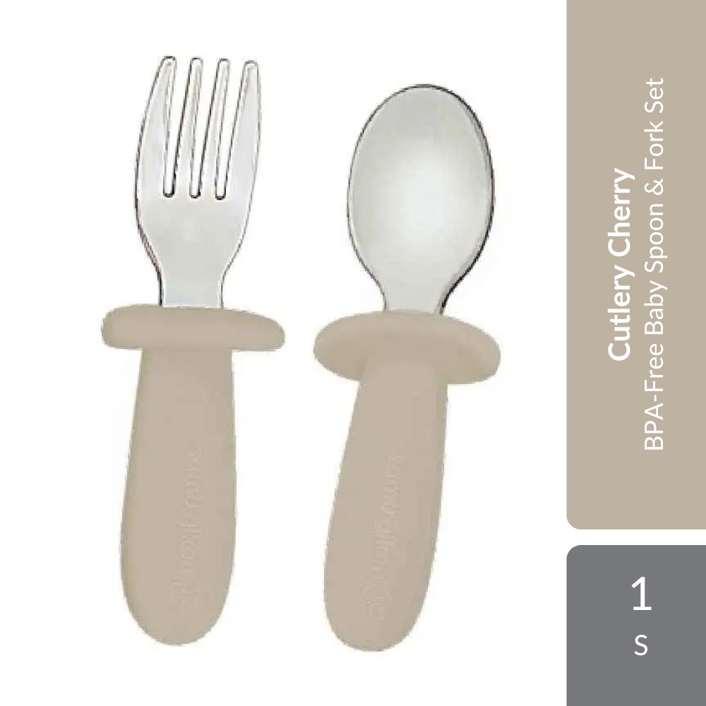 Samu Giken Cutlery Cherry 1s | BPA-Free Baby Spoon & Fork Set For Self-Feeding Samu Giken