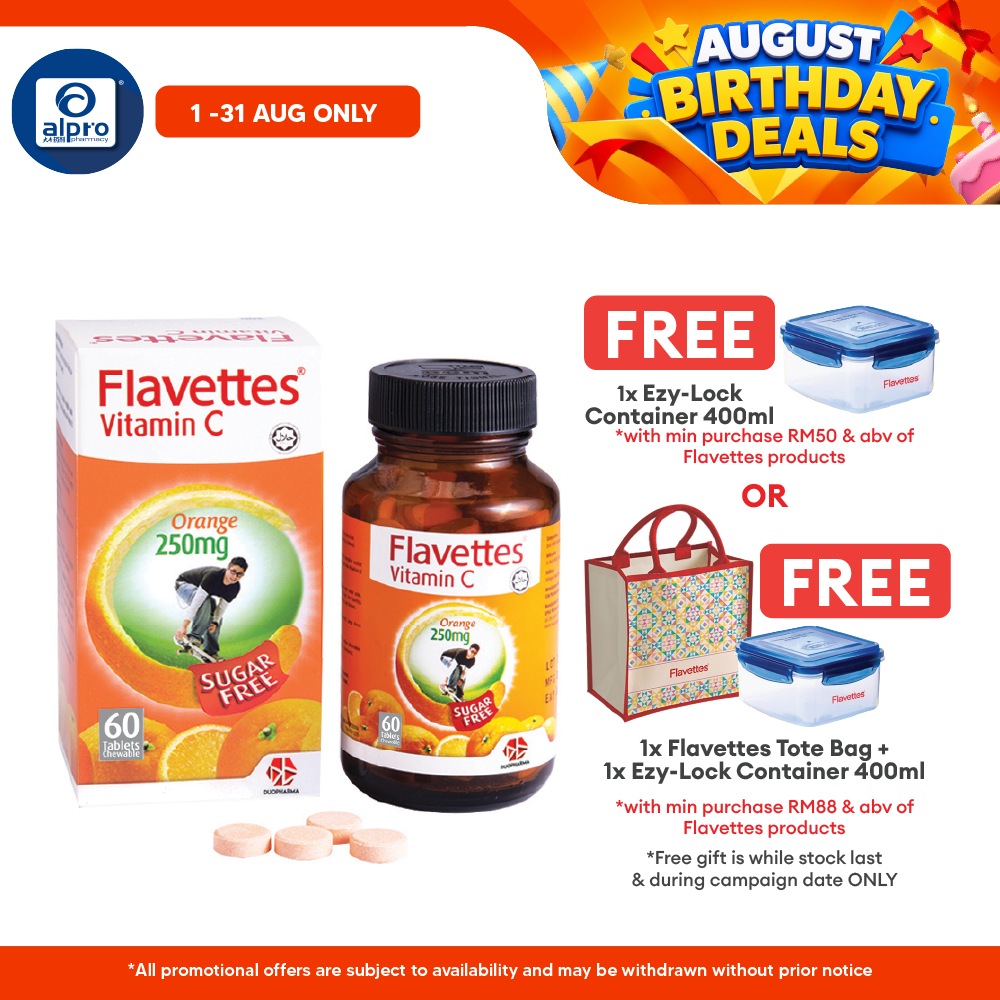 Flavettes Sugar Free Vitamin C 250mg (Orange) 60s | For Adult Flavettes