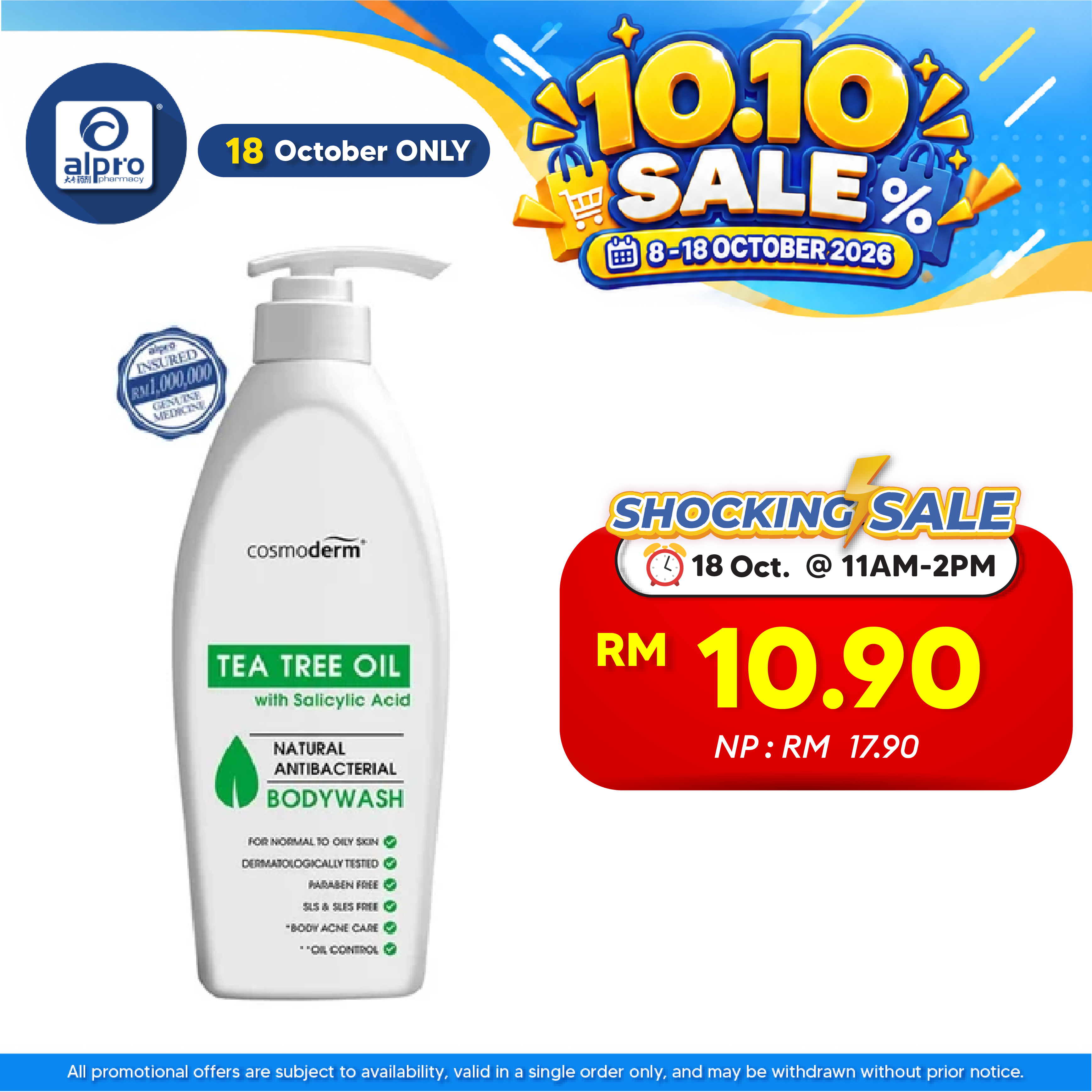 Cosmoderm Tea Tree Oil Shower Gel 500ml | Relieves Pain and Irritated Skin