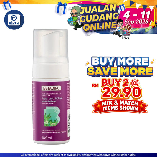 Betadine Feminine Wash Foam Fresh & Active 100ml | Soothe and Calm Sensitive Skin Yu Yee