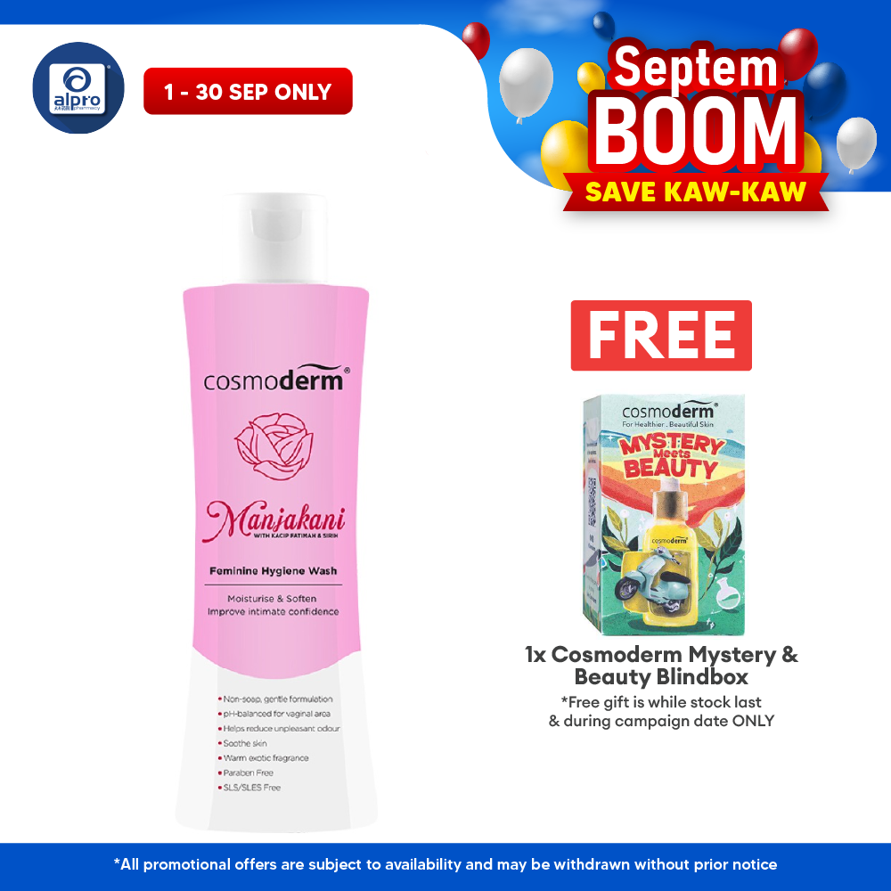 Cosmoderm Manjakani Feminine Hygiene Wash 150ml | Reduce Unpleasant Odour Cosmoderm