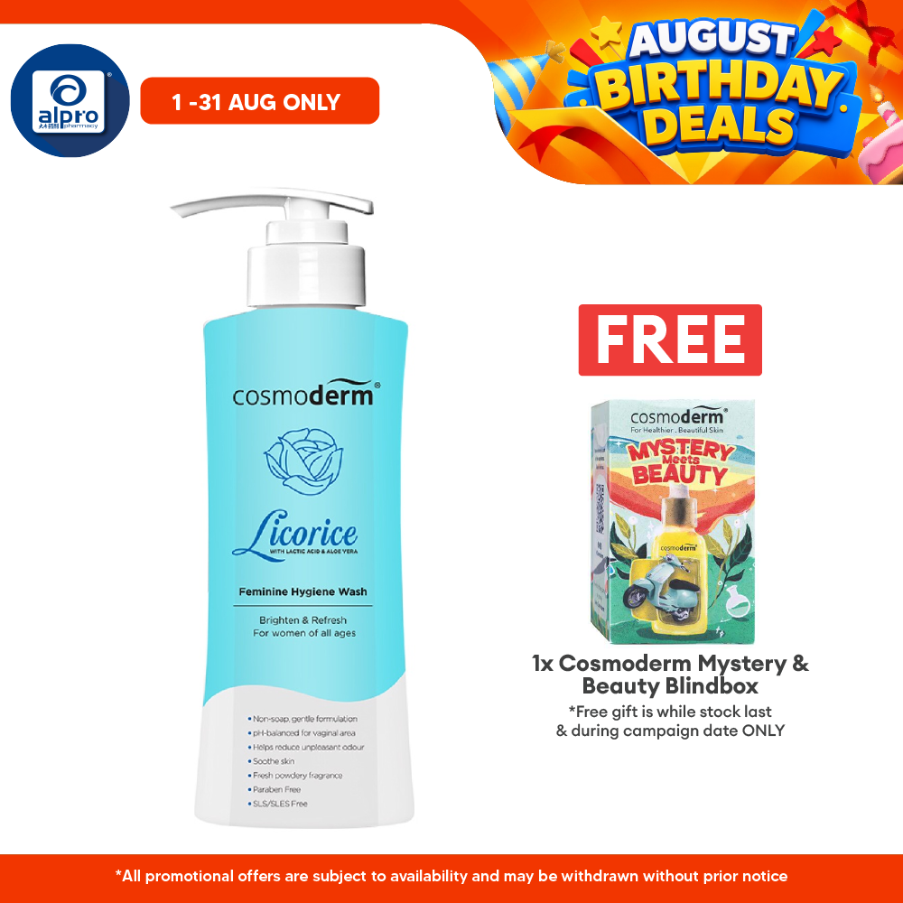 Cosmoderm Licorice Feminine Hygiene Wash 375ml | Brighten Skin Around Vaginal Area. Cosmoderm