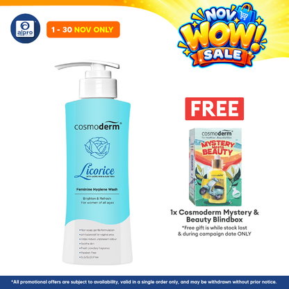 Cosmoderm Licorice Feminine Hygiene Wash 375ml | Brighten Skin Around Vaginal Area.