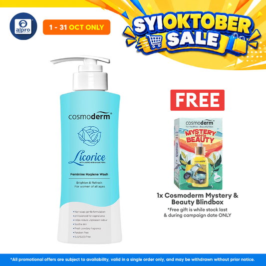 Cosmoderm Licorice Feminine Hygiene Wash 375ml | Brighten Skin Around Vaginal Area.