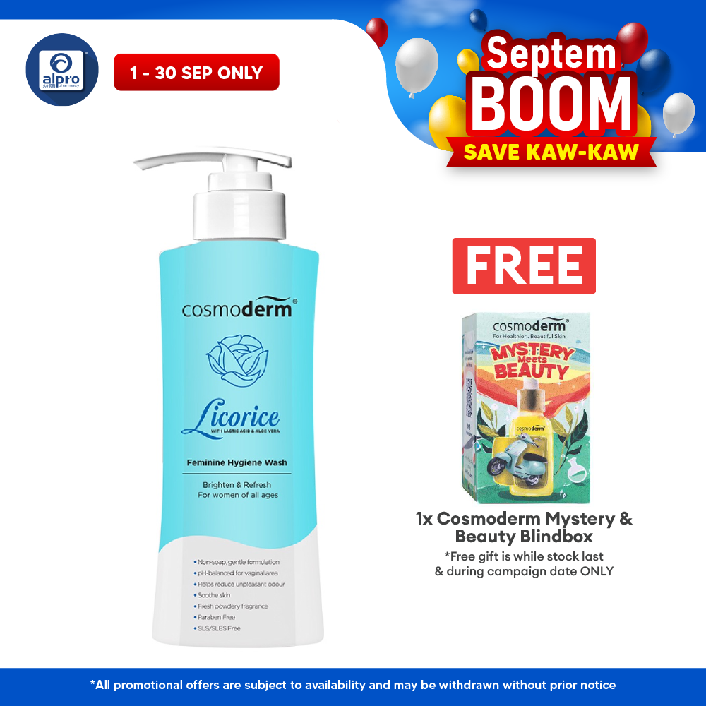 Cosmoderm Licorice Feminine Hygiene Wash 375ml | Brighten Skin Around Vaginal Area. Cosmoderm