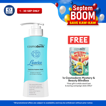 Cosmoderm Licorice Feminine Hygiene Wash 375ml | Brighten Skin Around Vaginal Area. Cosmoderm