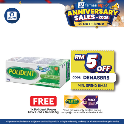 Polident Denture Adhesive Cream Flavour Free 20g | Improve Denture Fit and Comfort