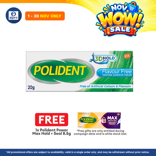 Polident Denture Adhesive Cream Flavour Free 20g | Improve Denture Fit and Comfort