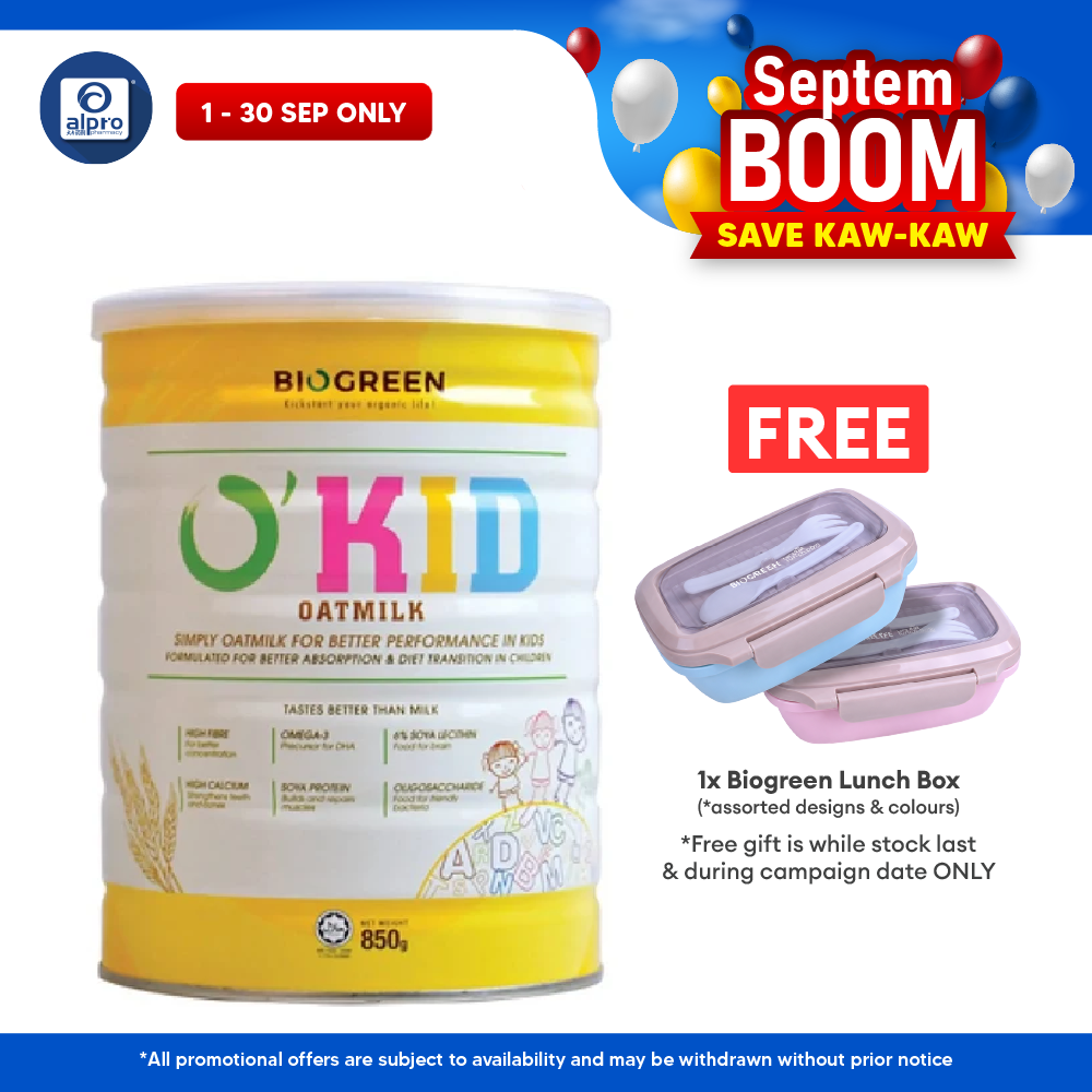 Biogreen O'kid Oatmilk Children's Growing Up Nutrition 850g | For Children Age 1 Year Old & Above Biogreen