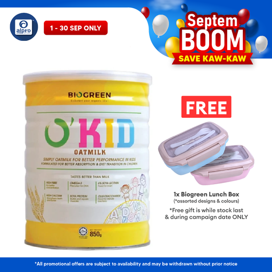 Biogreen O'kid Oatmilk Children's Growing Up Nutrition 850g | For Children Age 1 Year Old & Above Biogreen