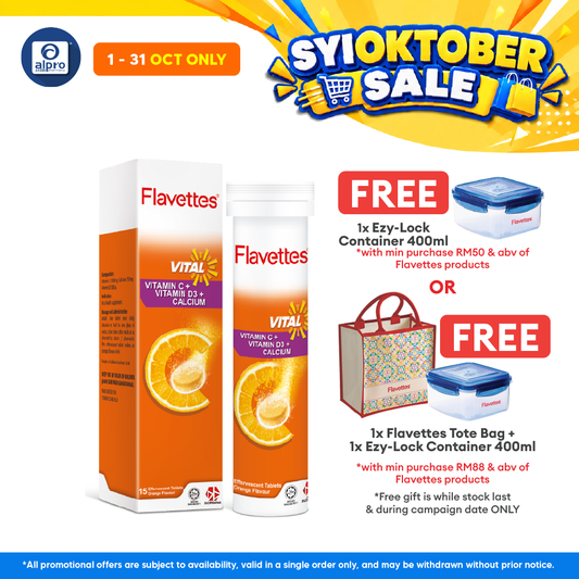 Flavettes Vital Effervescent Vit.C+D+Calcium (Orange) 15s | Bone Health