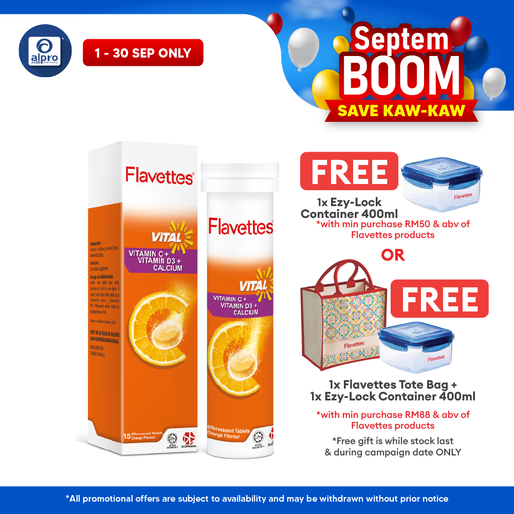 Flavettes Vital Effervescent Vit.C+D+Calcium (Orange) 15s | Bone Health Flavettes