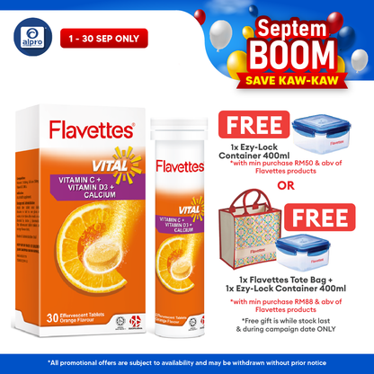 Flavettes Vital Effervescent Vit.C+D+Calcium (Orange) 30s | Bone Health Flavettes