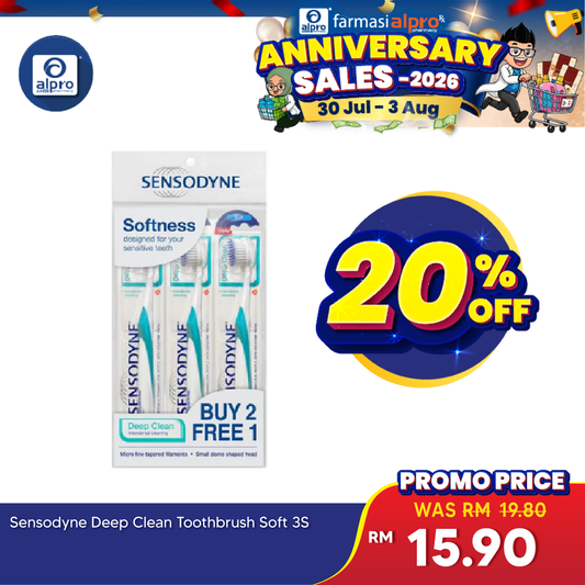 Sensodyne Deep Clean Toothbrush Soft 3s | Helps Prevent Cavities and Bad Breath Sensodyne