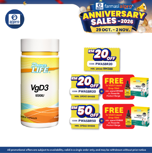 Powerlife Vitamin D3 (VgD3) 1000IU 60s | Daily Support