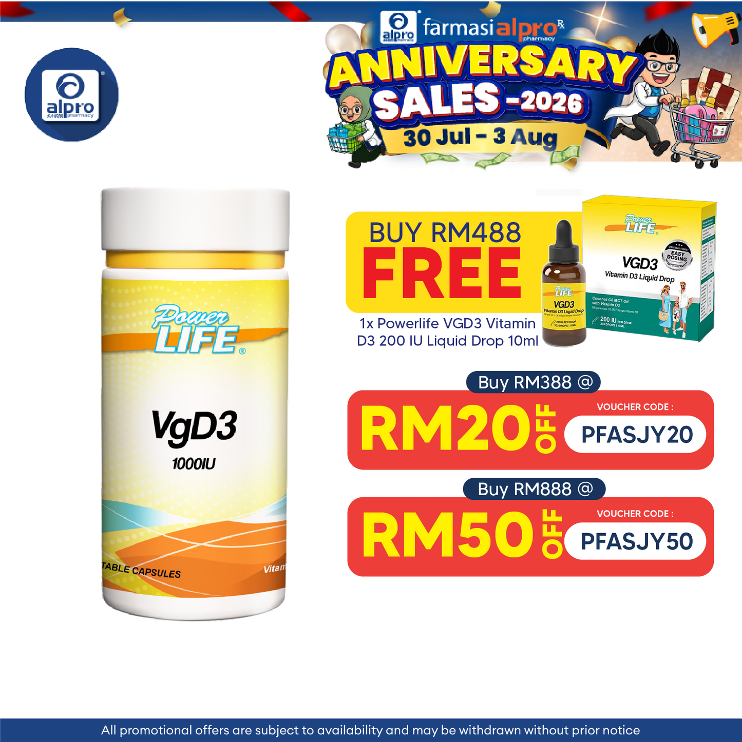 Powerlife Vitamin D3 (VgD3) 1000IU 60s Powerlife
