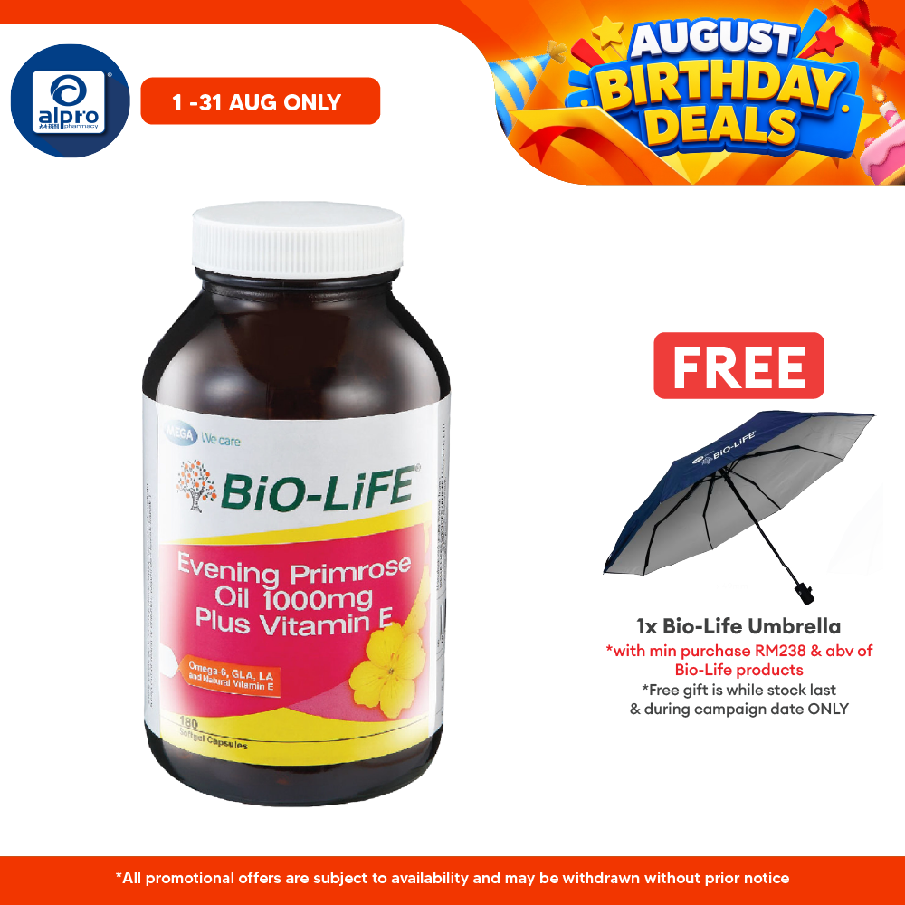Bio-life Evening Prime Rose 1000mg Plus Vitamin E 180s | Women's Health Bio-life