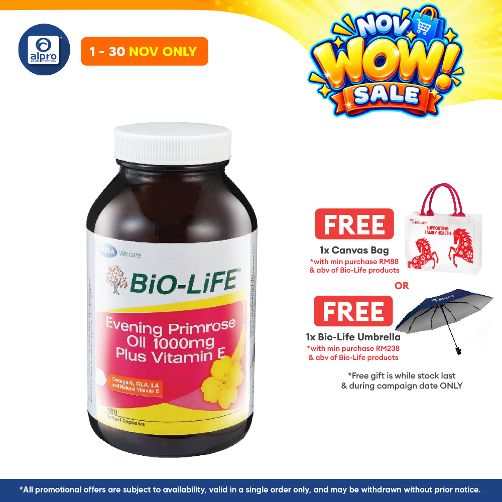 Bio-life Evening Prime Rose 1000mg Plus Vitamin E 180s | Women's Health