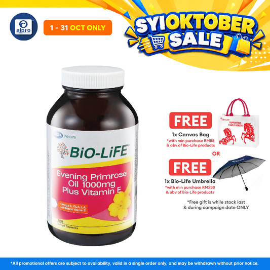 Bio-life Evening Prime Rose 1000mg Plus Vitamin E 180s | Women's Health
