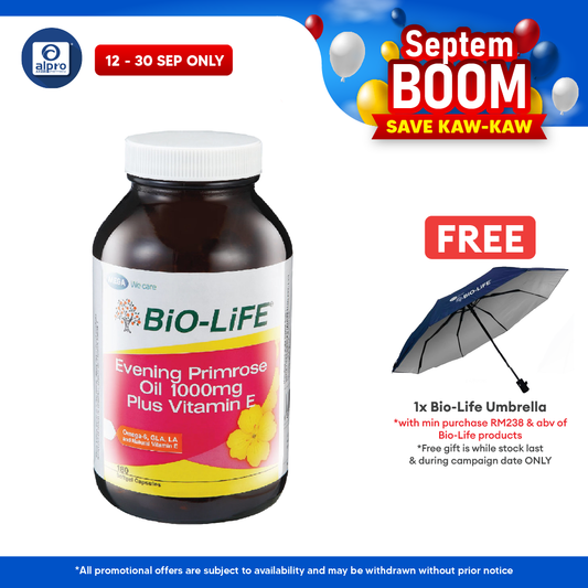 Bio-life Evening Prime Rose 1000mg Plus Vitamin E 180s | Women's Health