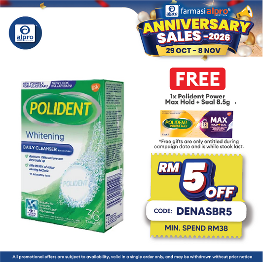 Polident Daily Cleanser For Dentures Whitening 36s (promo)