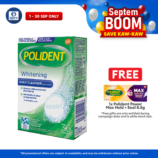 Polident Daily Cleanser For Dentures Whitening 36s (promo) Polident