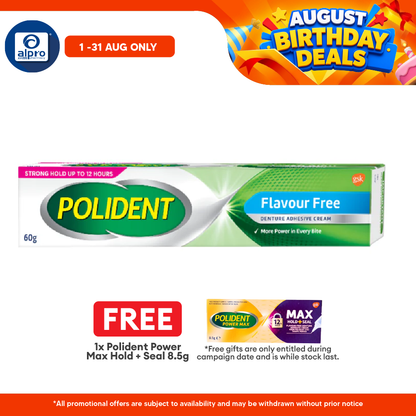 Polident Flavour Free Denture Adhesive Cream 60g | Holds the Denture Firmly Polident