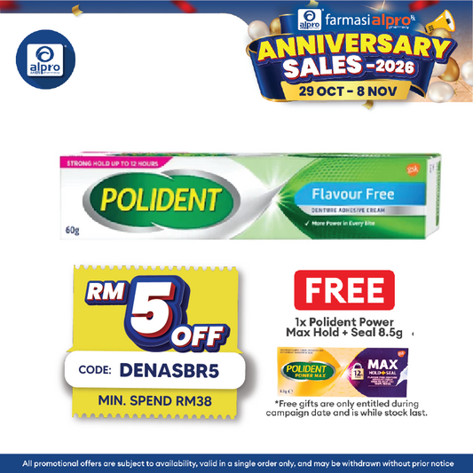 Polident Flavour Free Denture Adhesive Cream 60g | Holds the Denture Firmly