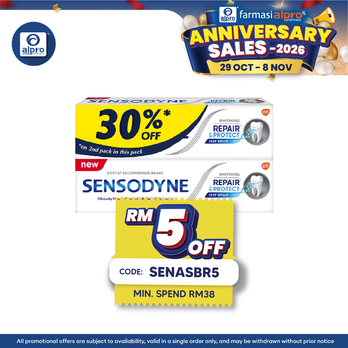 Sensodyne Repair & Protect – Whitening (100g ×2s) | Advanced Sensitivity & Cavity Protection