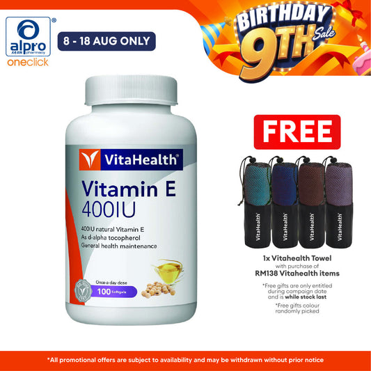 Vitahealth Vitamin E 400IU 100s | Skin Firming & Brightening Alpro Pharmacy