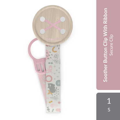 Suavinex A Walk Soother Button Clip With Ribbon 1s | Secure Clip To Keep Soother Clean & Within Reach Suavinex