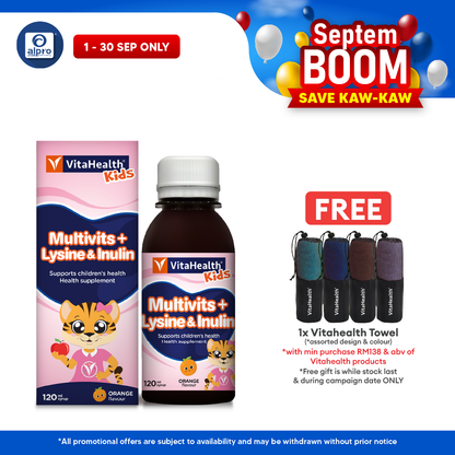 Vitahealth Kids Multivits + Lysine & Inulin 120ml | Complete Nutrition Vitahealth