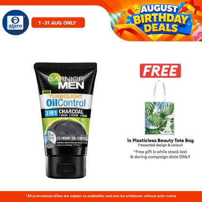 Garnier Men Turbolight Oil Control 3in1 Charcoal Foam 150g Eye Mo