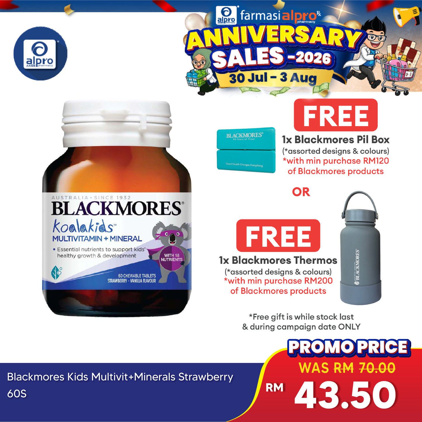 Blackmores Kids Multivitamin + Minerals Strawberry 60s | Promotes Healthy Immune System Blackmores