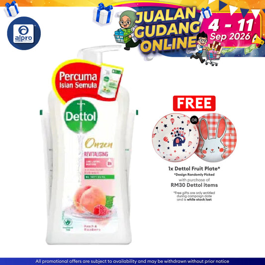 Dettol Onzen Revitalising Shower Gel (peach & Raspberry) 950ml + 250ml Dettol