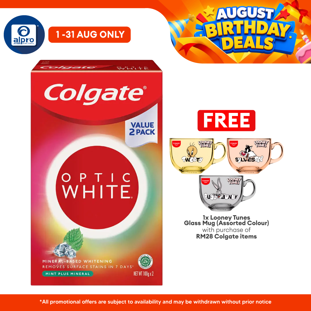 Colgate Optic White Mint Plus Mineral Whitening Toothpaste Valuepack 2 x 100g | Removes 6X Surface Stains Colgate