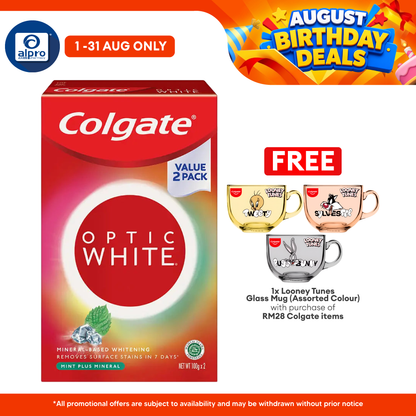 Colgate Optic White Mint Plus Mineral Whitening Toothpaste Valuepack 2 x 100g | Removes 6X Surface Stains Colgate