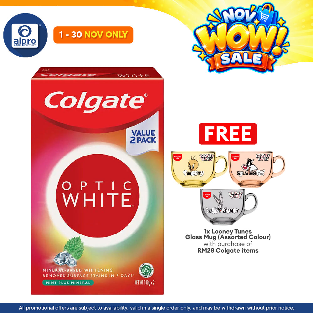 Colgate Optic White Mint Plus Mineral Whitening Toothpaste Valuepack 2 x 100g | Removes 6X Surface Stains