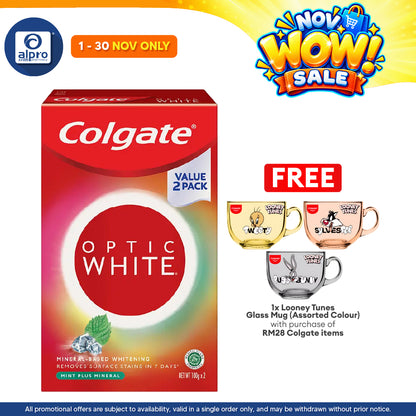 Colgate Optic White Mint Plus Mineral Whitening Toothpaste Valuepack 2 x 100g | Removes 6X Surface Stains
