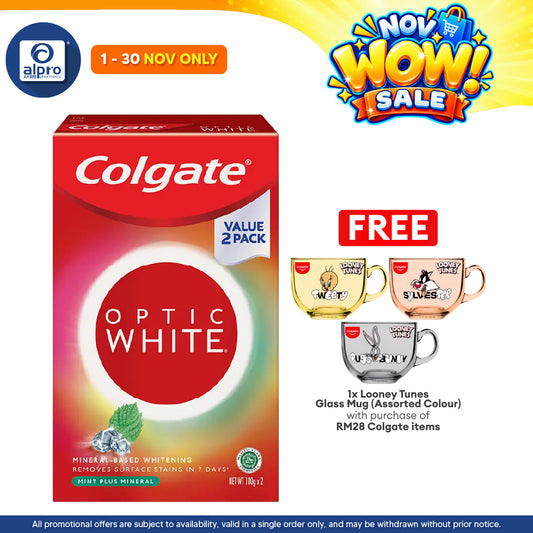 Colgate Optic White Mint Plus Mineral Whitening Toothpaste Valuepack 2 x 100g | Removes 6X Surface Stains