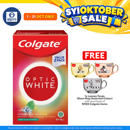 Colgate Optic White Mint Plus Mineral Whitening Toothpaste Valuepack 2 x 100g | Removes 6X Surface Stains