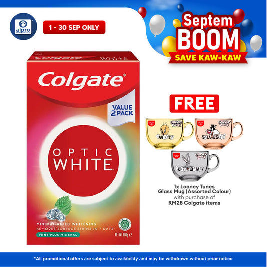 Colgate Optic White Mint Plus Mineral Whitening Toothpaste Valuepack 2 x 100g | Removes 6X Surface Stains Colgate