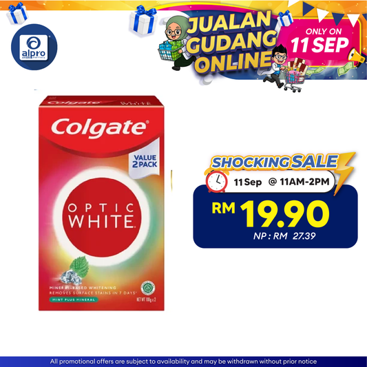 Colgate Optic White Mint Plus Mineral Whitening Toothpaste Valuepack 2 x 100g | Removes 6X Surface Stains Colgate
