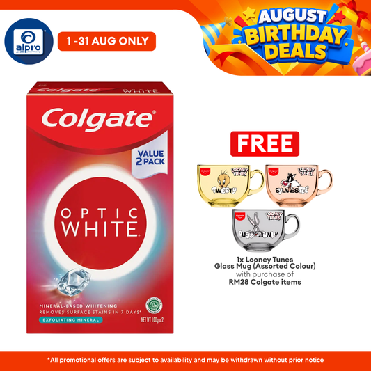 Colgate Optic White Exfoliating Mineral Toothpaste Valuepack 2 x 100g | Removes 6x More Surface Stains Colgate