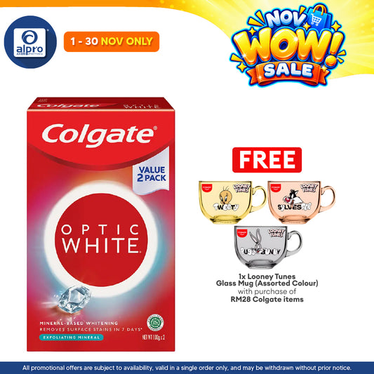 Colgate Optic White Exfoliating Mineral Toothpaste Valuepack 2 x 100g | Removes 6x More Surface Stains